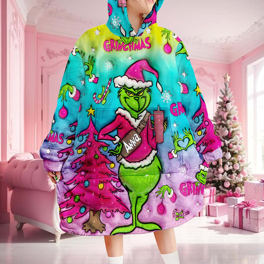 Personalized Grinch Christmas Blanket Hoodie Gift for Kids Blanket Hoodie GradoCreations