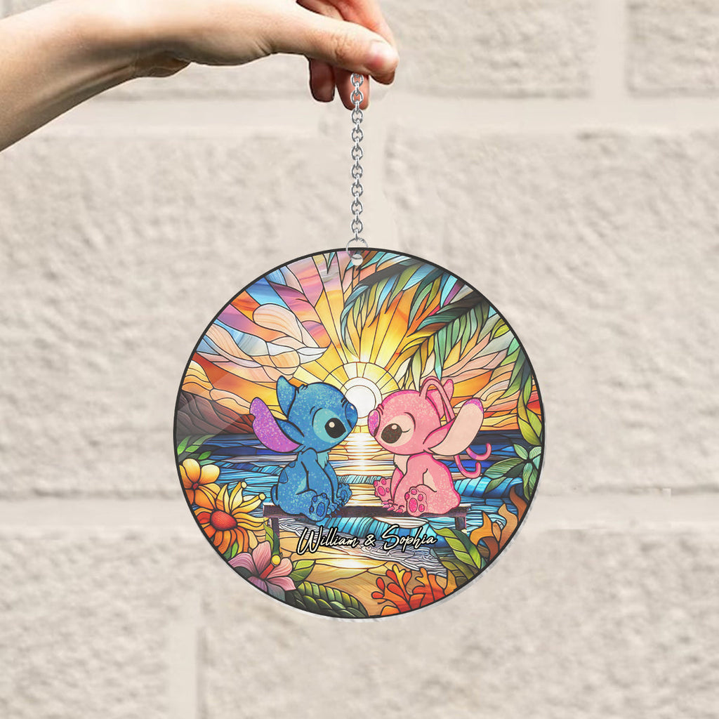 Personalized Ohana Suncatcher Ornament for Couples - Romantic Sunset Home Decor Window Hanging Suncatcher Ornament GradoCreations