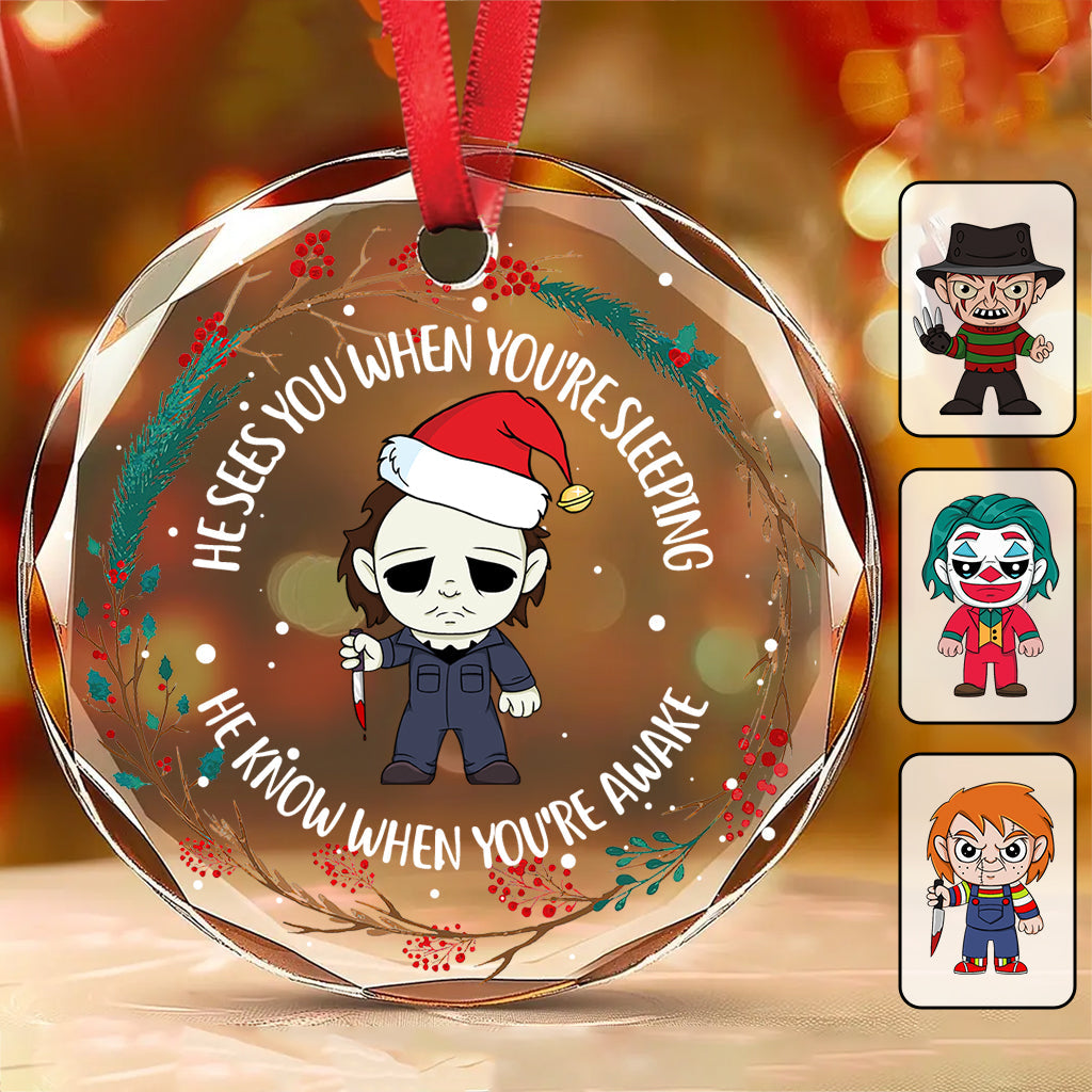 Personalized Horror Movie Characters Glass Ornament Gift for Christmas Round Shaped Glass Ornament GradoCreations
