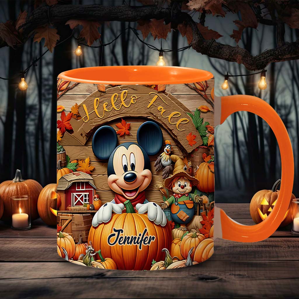 Personalized Hello Fall Accent Mug Custom Name Gift Idea Accent Mug GradoCreations