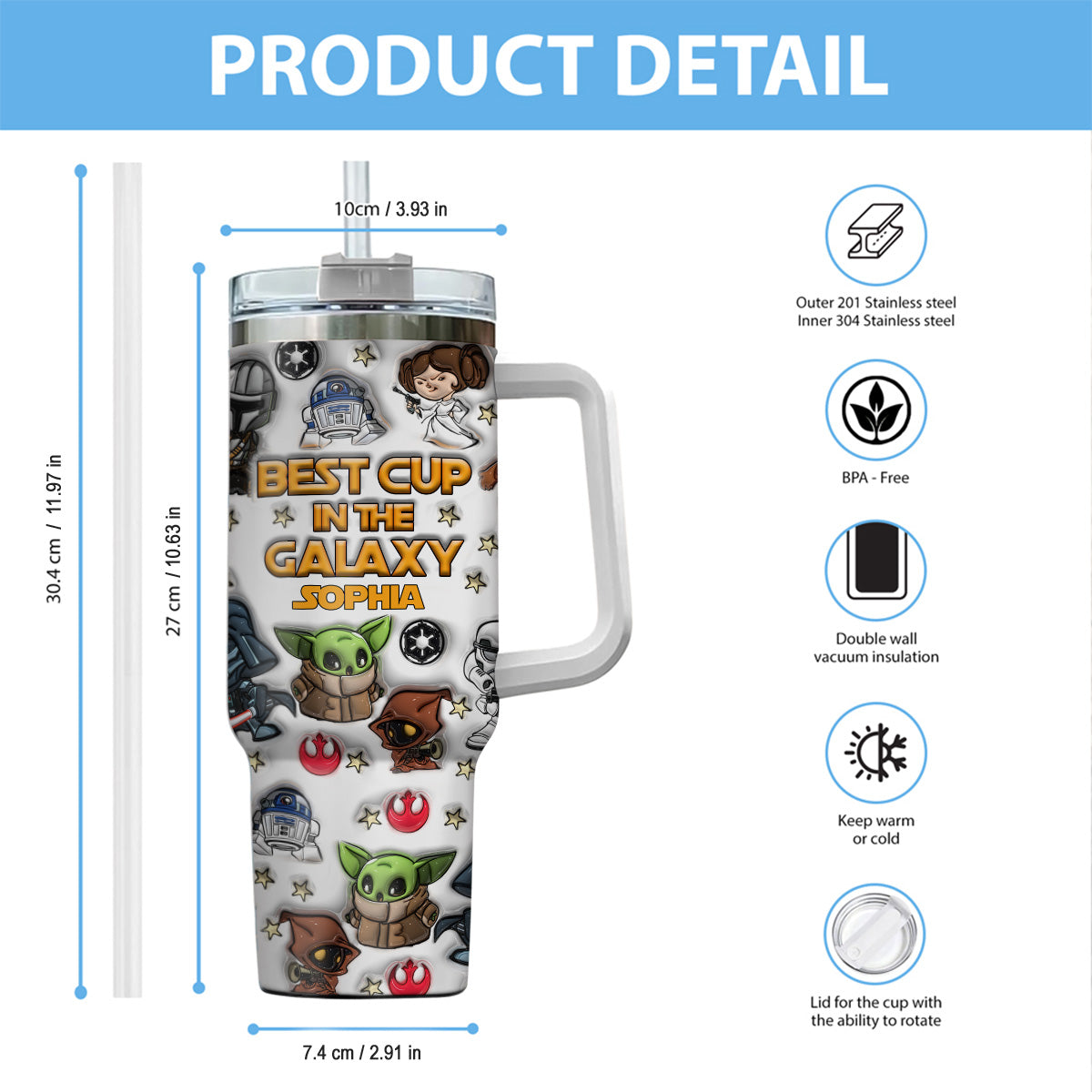 Personalized Galaxy Tumbler with Handle Gift for Kids - Custom Name Tumbler With Handle GradoCreations