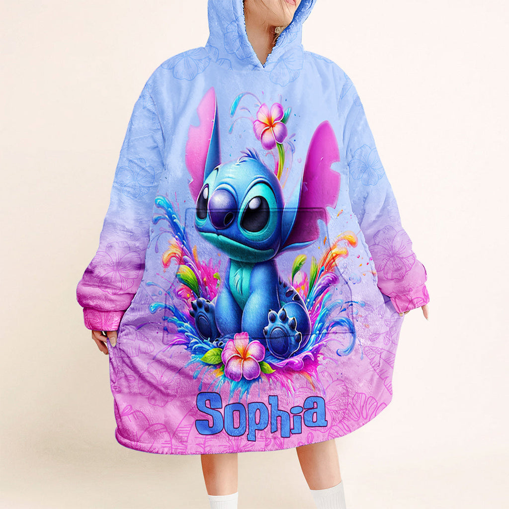 Personalized Stitch Blanket Hoodie Custom Name Gift for Kids Blanket Hoodie GradoCreations