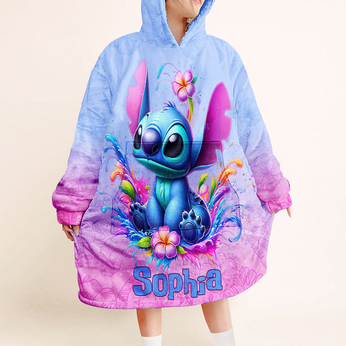 Personalized Stitch Blanket Hoodie Custom Name Gift for Kids Blanket Hoodie GradoCreations