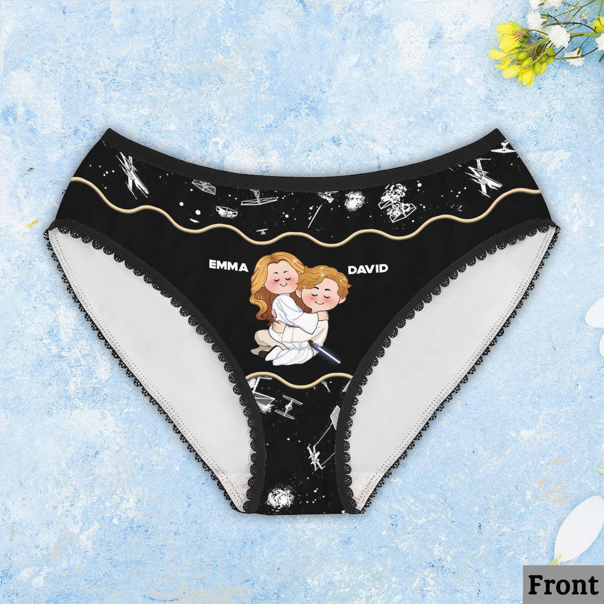 Personalized Lace Border Women's Briefs Custom Names Gift for Couples Lace Border Women Briefs GradoCreations
