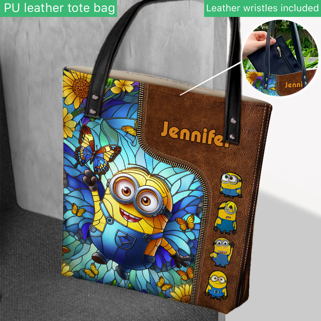 Personalized Stained Glass Minion Tote Bag Custom Name Gift Tote Bag GradoCreations