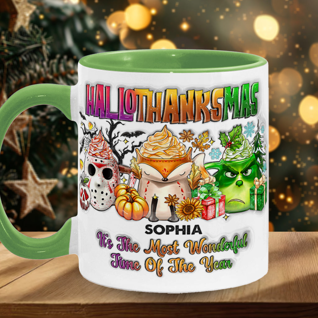 Personalized Hallothanksmas Accent Mug Custom Name Gift Accent Mug GradoCreations
