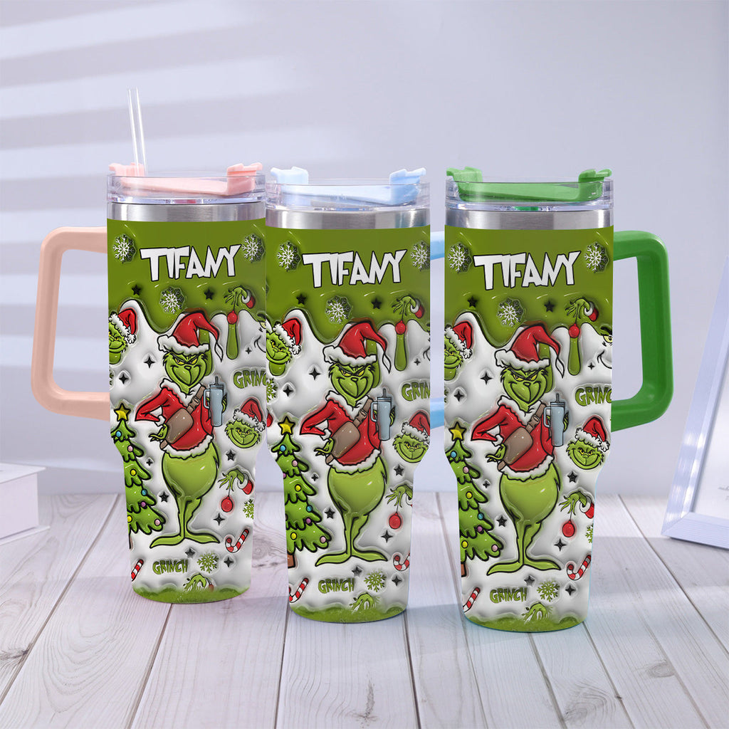 Personalized Grinch Christmas Tumbler with Handle Gift for Mom Tumbler With Handle GradoCreations