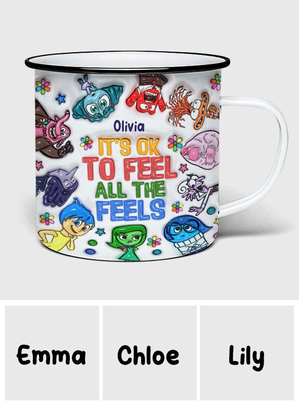 Personalized Enamel Mug 'It's OK To Feel All The Feels' Custom Gift for Teachers, Graduation, Back to School Enamel Mug GradoCreations