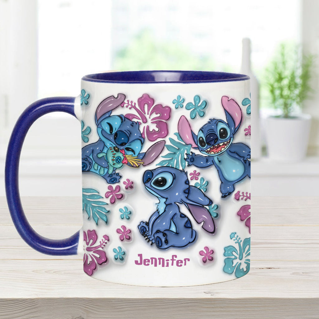 Personalized Accent Mug with Blue Rim Cute Character Design Gift for Mom Accent Mug GradoCreations