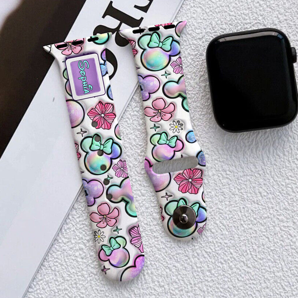 Personalized Puffy Mouse Ears Apple Watch Band Custom Name Gift for Kids Apple Watch Band GradoCreations