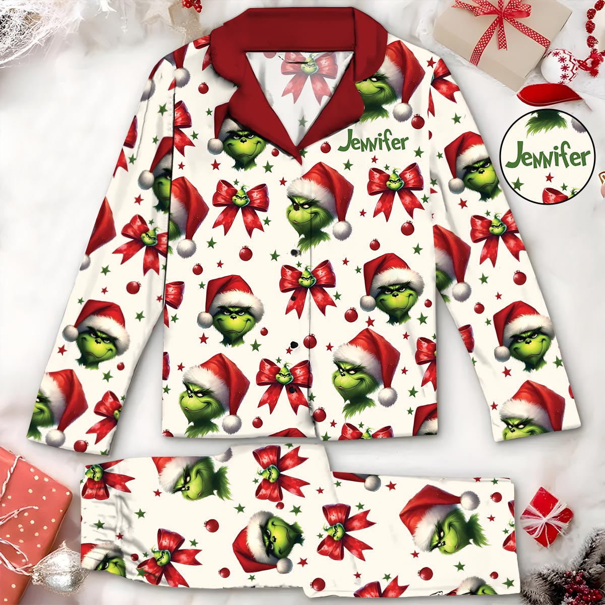 Personalized Grinchmas Button Down Pajamas for Christmas Button Down Pajamas GradoCreations