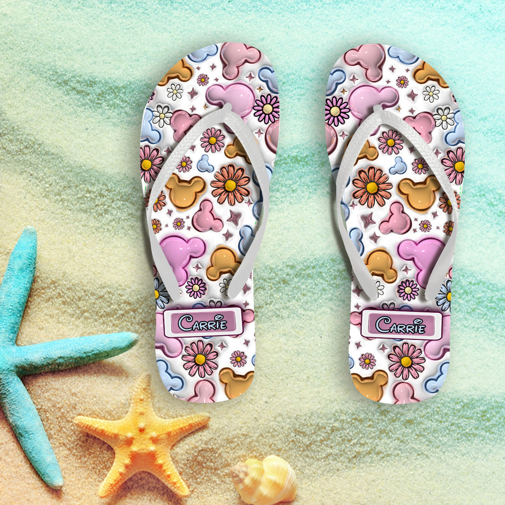 Personalized Floral Flip Flops Custom Name Gift for Mom Flip Flops GradoCreations