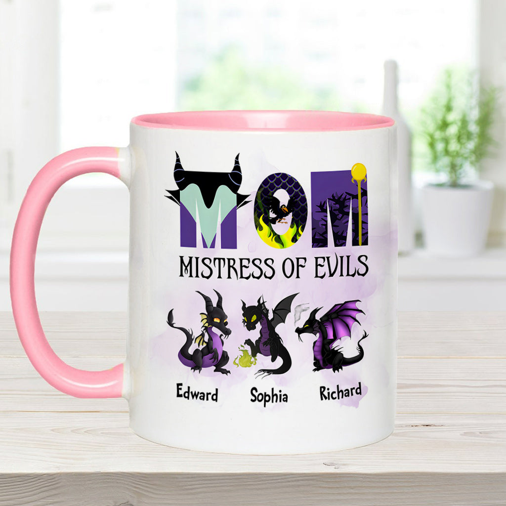 Personalized Two-Tone Accent Mug with 'Mistress of Evils' Design for Mom Accent Mug GradoCreations