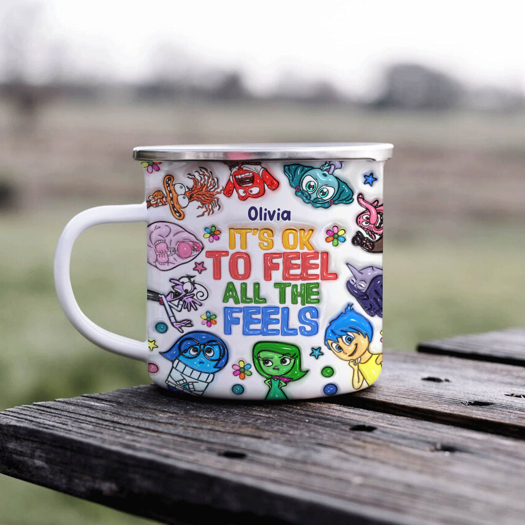 Personalized Enamel Mug 'It's OK To Feel All The Feels' Custom Gift for Teachers, Graduation, Back to School Enamel Mug GradoCreations