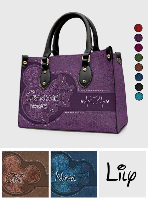 Personalized Mouse Ears Leather Handbag Custom Name Gift for Grandma Leather Handbag GradoCreations