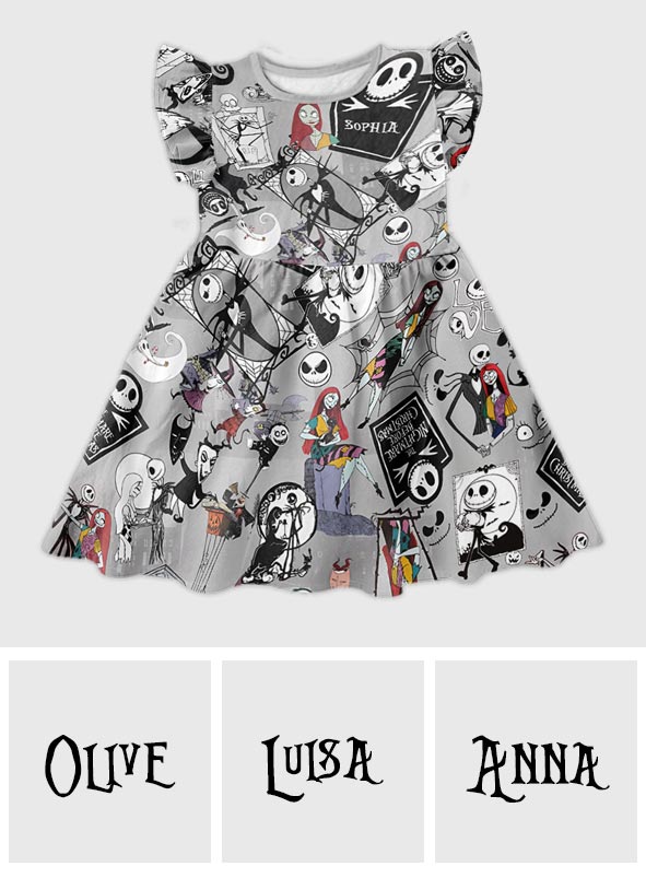 Personalized Nightmare Kids Ruffle Sleeve Dress for Halloween Kid Ruffle Sleeve Dress GradoCreations