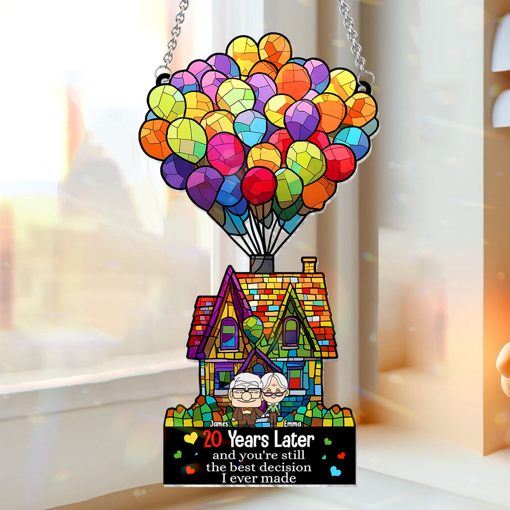 Personalized Balloon House Suncatcher Ornament Unique Gift for Anniversary Window Hanging Suncatcher Ornament GradoCreations