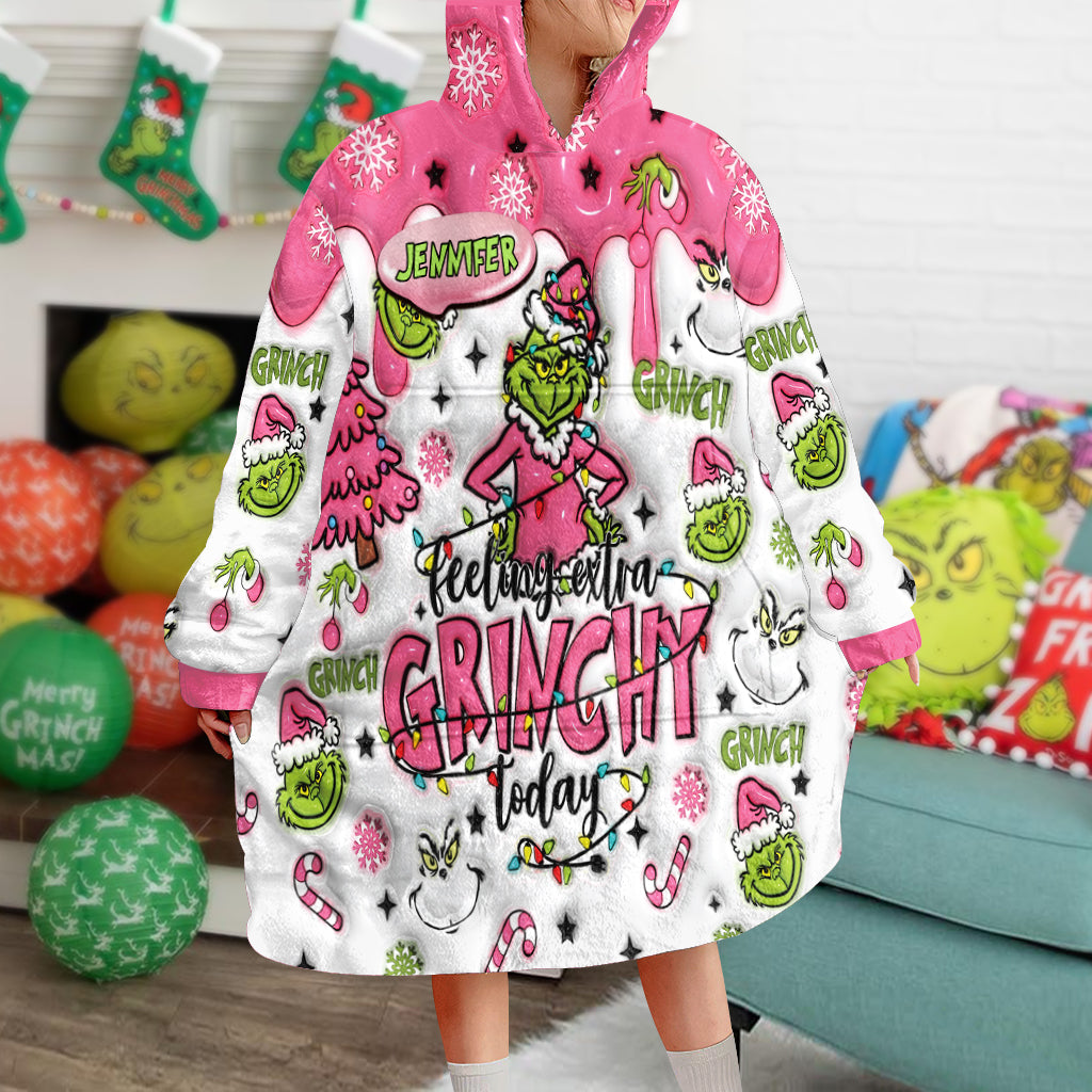 Personalized Grinchy Blanket Hoodie Custom Name Gift for Kids Blanket Hoodie GradoCreations