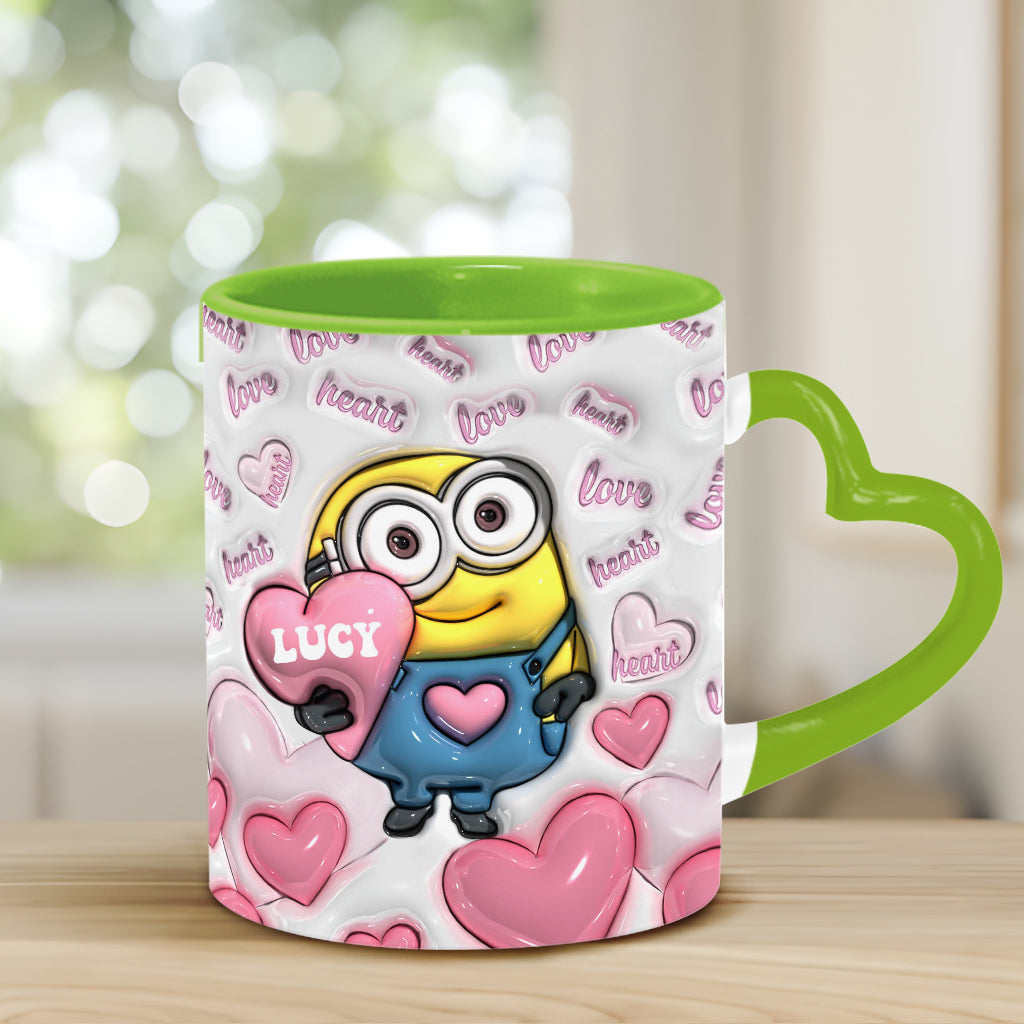 Personalized Heart Handle Mug Minion Design Custom Name Gift for Valentine’s Day Heart Handle Mug GradoCreations