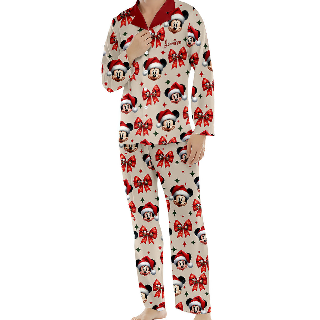 Personalized Cute Mouse Christmas Pajamas Button Down Set Button Down Pajamas GradoCreations