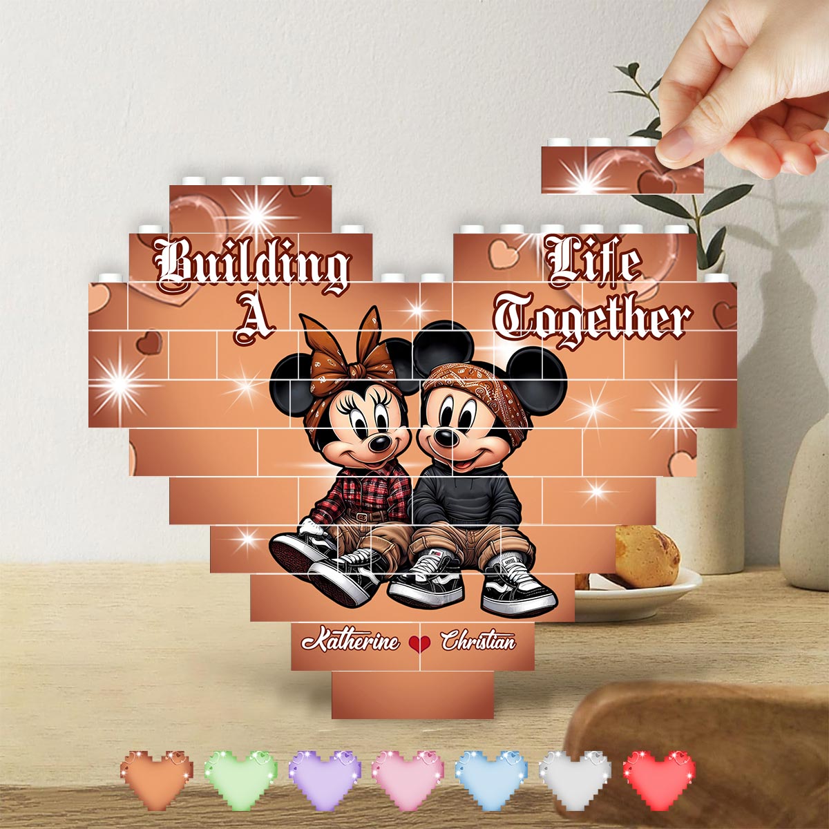 Personalized Heart Building Brick Blocks Custom Couple Gift for Wedding Anniversary Heart Building Brick Blocks GradoCreations