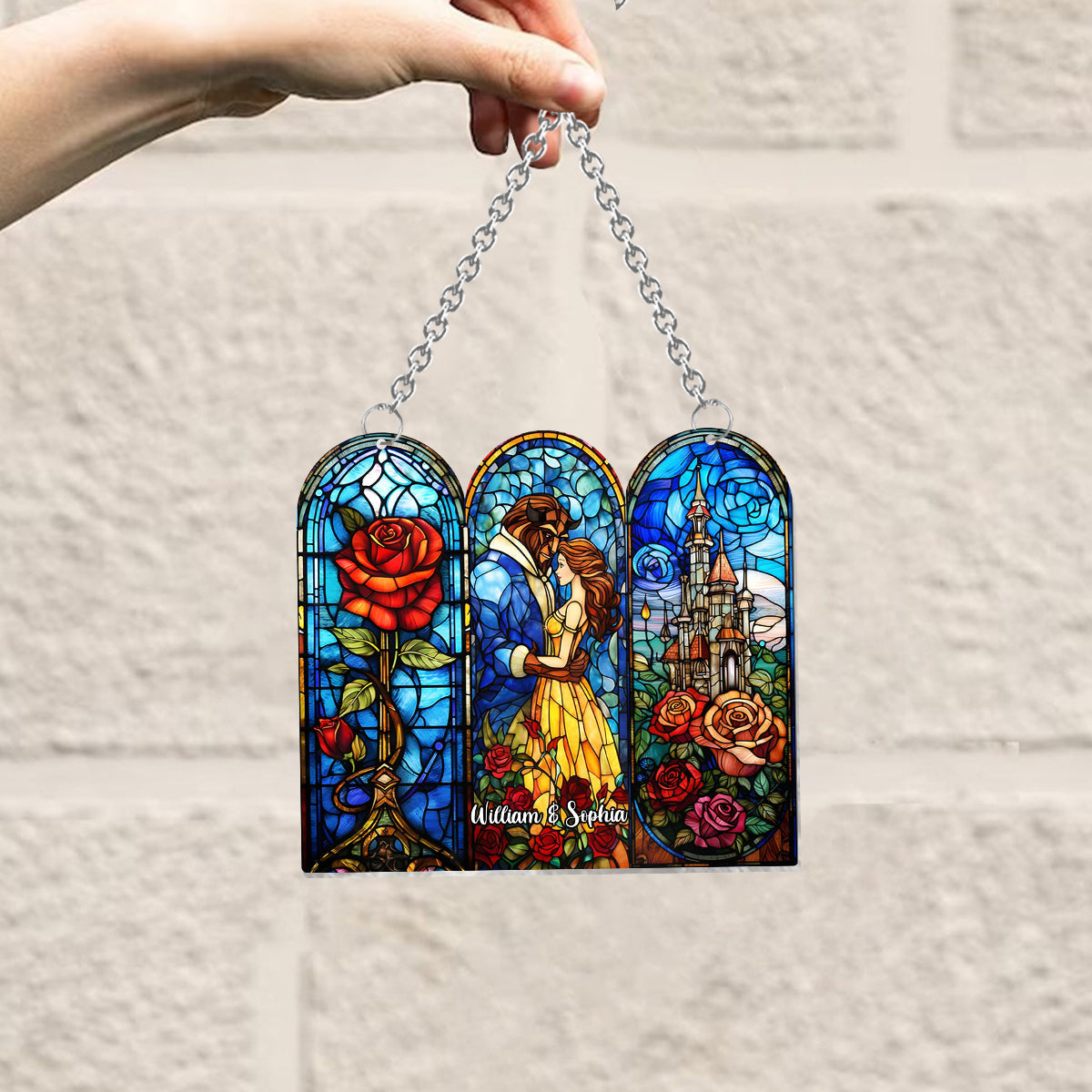 Personalized Beauty and the Beast Suncatcher Ornament Gift Window Hanging Suncatcher Ornament GradoCreations