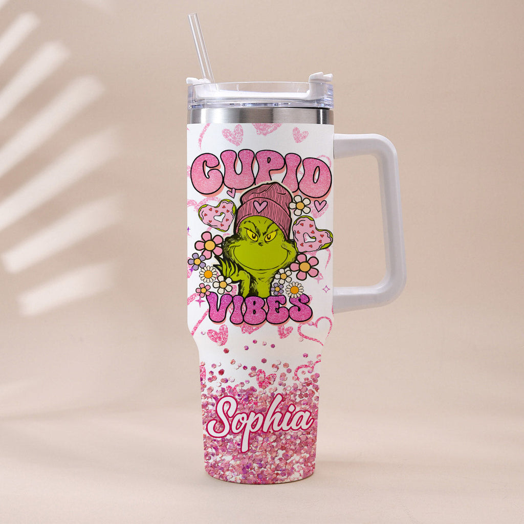 Personalized Cupid Vibes Tumbler with Handle for Christmas Gift Tumbler With Handle GradoCreations