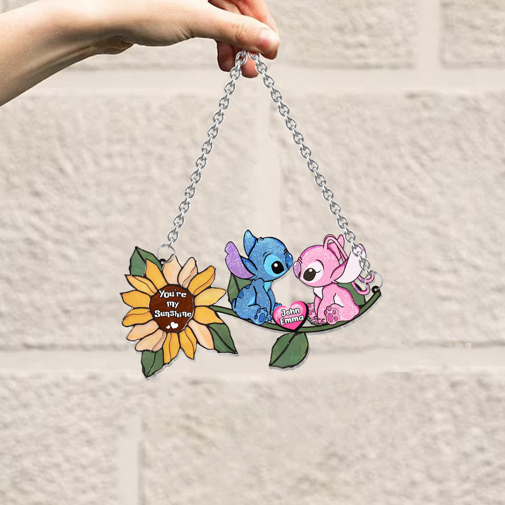Personalized Sunflower Suncatcher Ornament Custom Names Gift for Anniversaries Window Hanging Suncatcher Ornament GradoCreations
