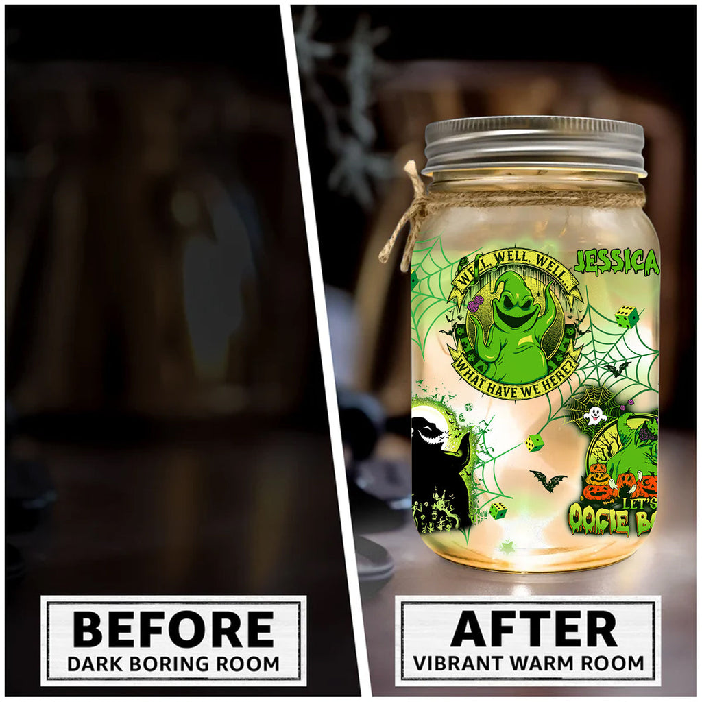 Personalized Oogie Boogie Mason Jar Light Decor Gift for Halloween Mason Jar Light GradoCreations