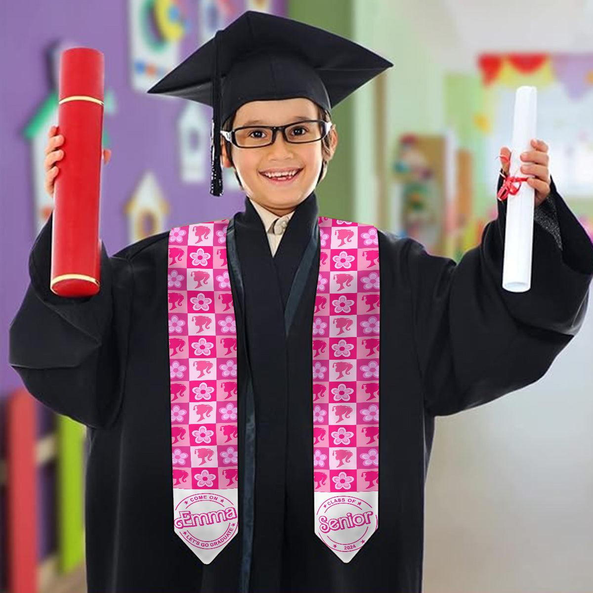 Personalized Pink Graduation Stole Custom Name for Seniors Graduation Stole GradoCreations