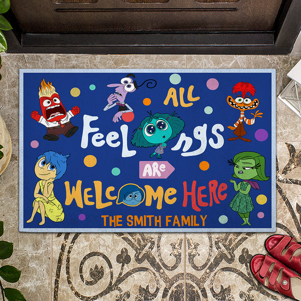 Personalized Doormat All Feelings Are Welcome Here for Family Doormat GradoCreations