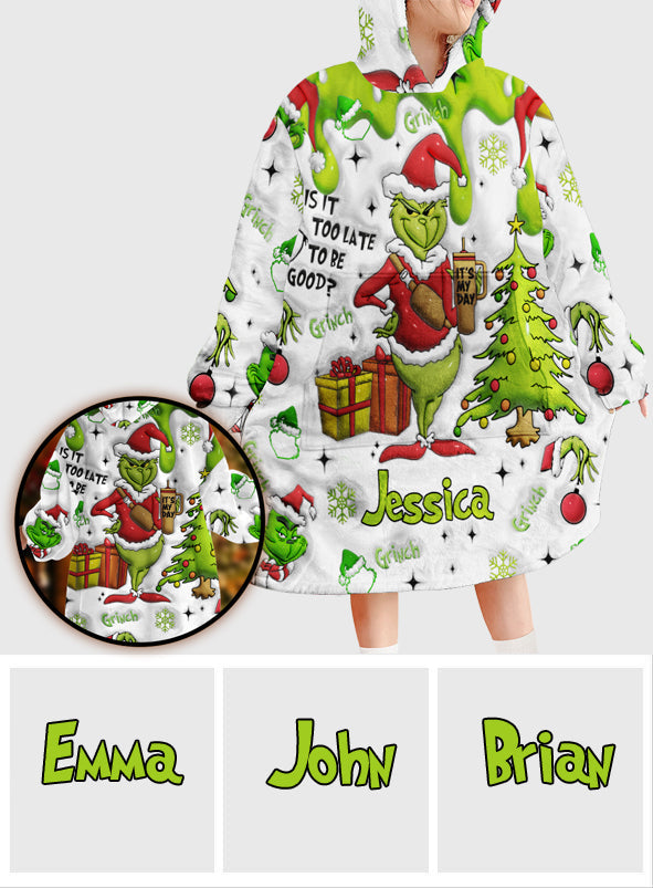 Personalized Grinchmas Blanket Hoodie Gift for Kids - Cozy Holiday Apparel Blanket Hoodie GradoCreations