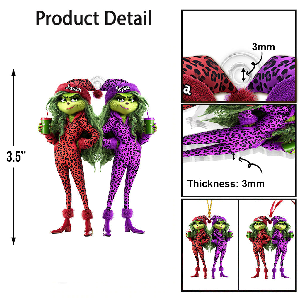 Personalized Grinch Squad Transparent Ornament Custom Gift for Christmas One-sided Ornament GradoCreations