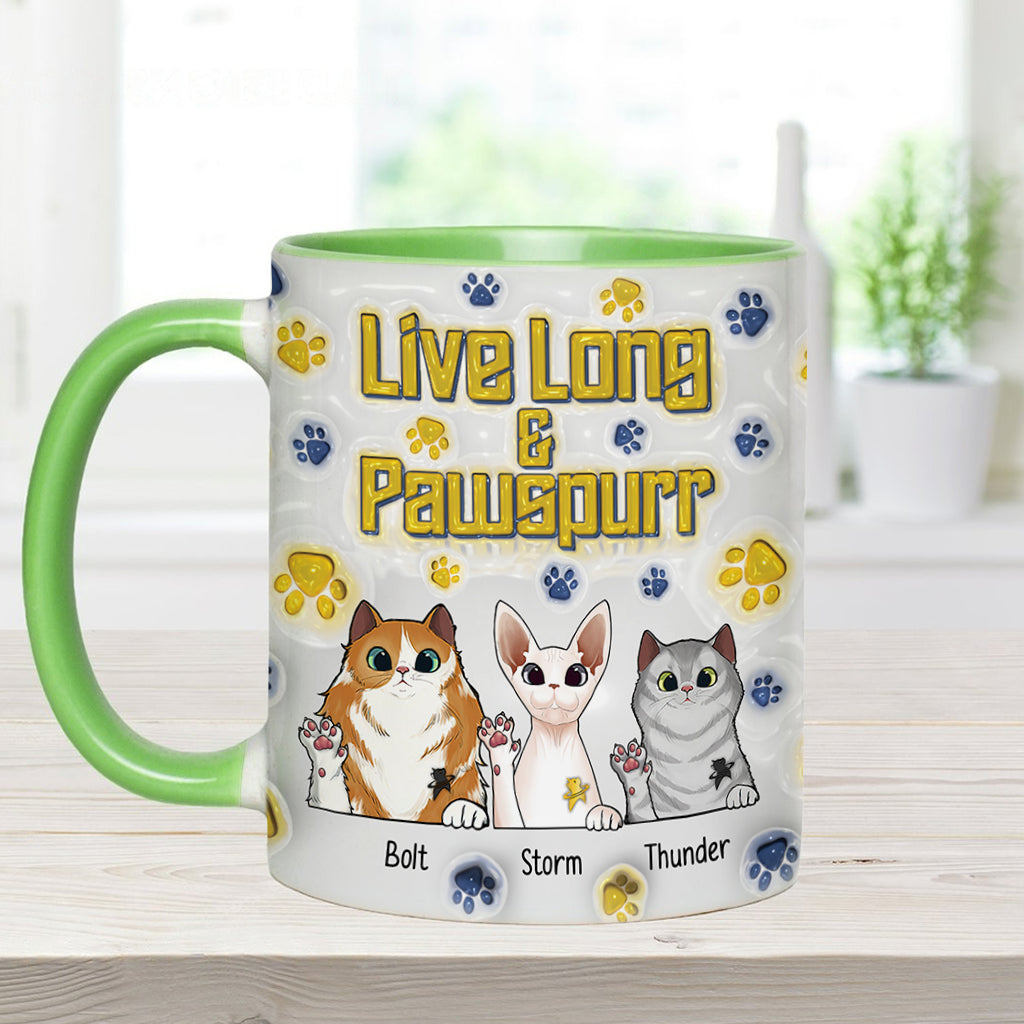Personalized Accent Mug Live Long and Pawspurr Cat Design Gift for Pet Lovers Accent Mug GradoCreations