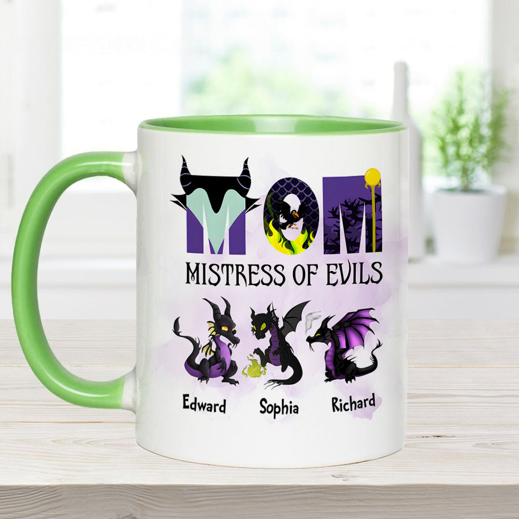 Personalized Two-Tone Accent Mug with 'Mistress of Evils' Design for Mom Accent Mug GradoCreations