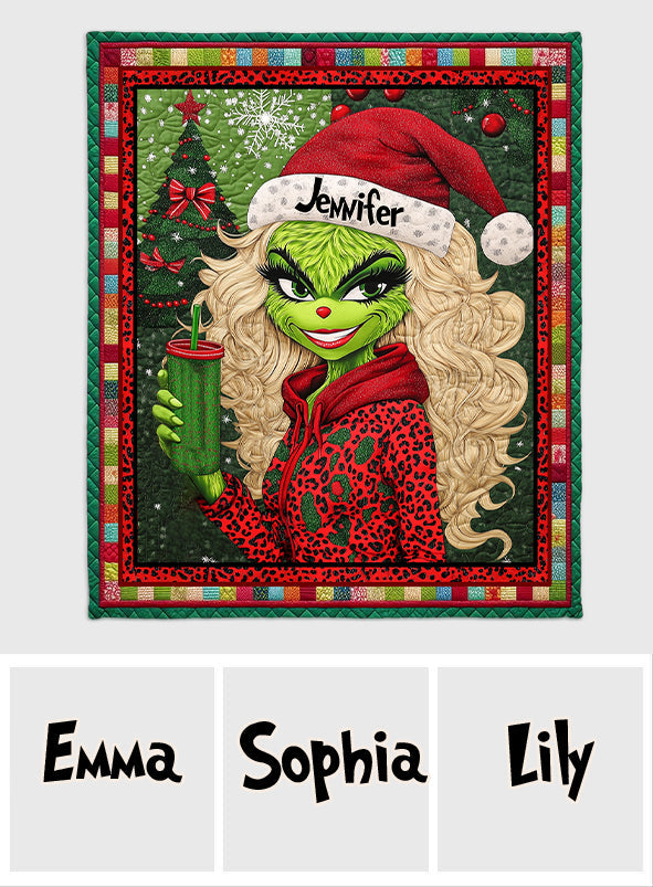 Personalized Christmas Quilt with Green Lady Design for Unique Gifts Quilt GradoCreations