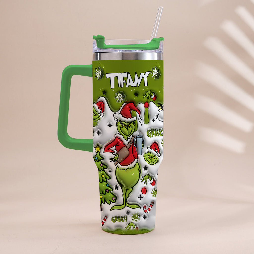 Personalized Grinch Christmas Tumbler with Handle Gift for Mom Tumbler With Handle GradoCreations