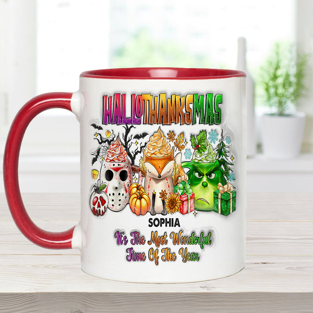 Personalized Hallothanksmas Accent Mug Custom Name Gift Accent Mug GradoCreations