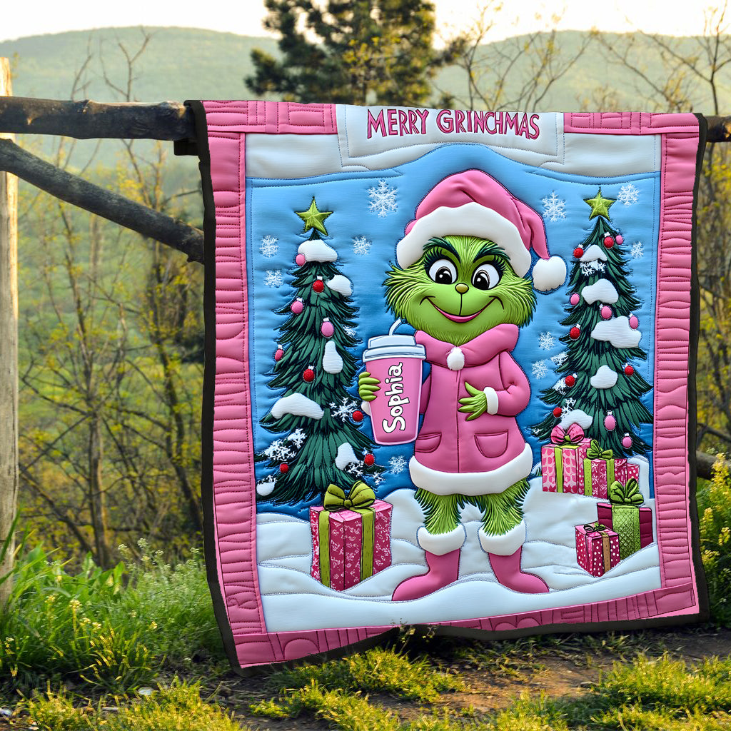 Personalized Grinch Christmas Quilt Custom Name Gift for Kids Quilt GradoCreations