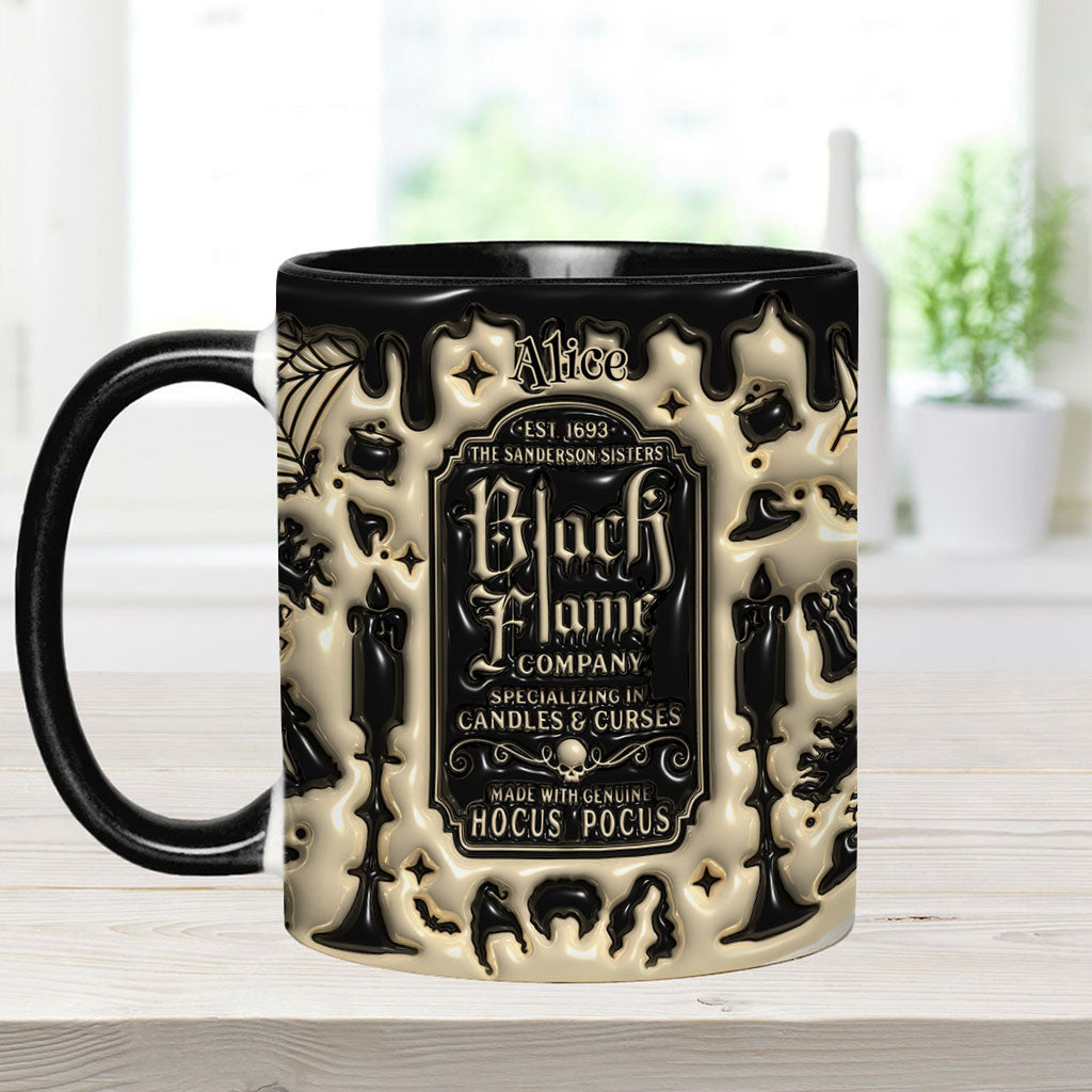 Personalized Black Flame Company Accent Mug Custom Name Halloween Gift Accent Mug GradoCreations