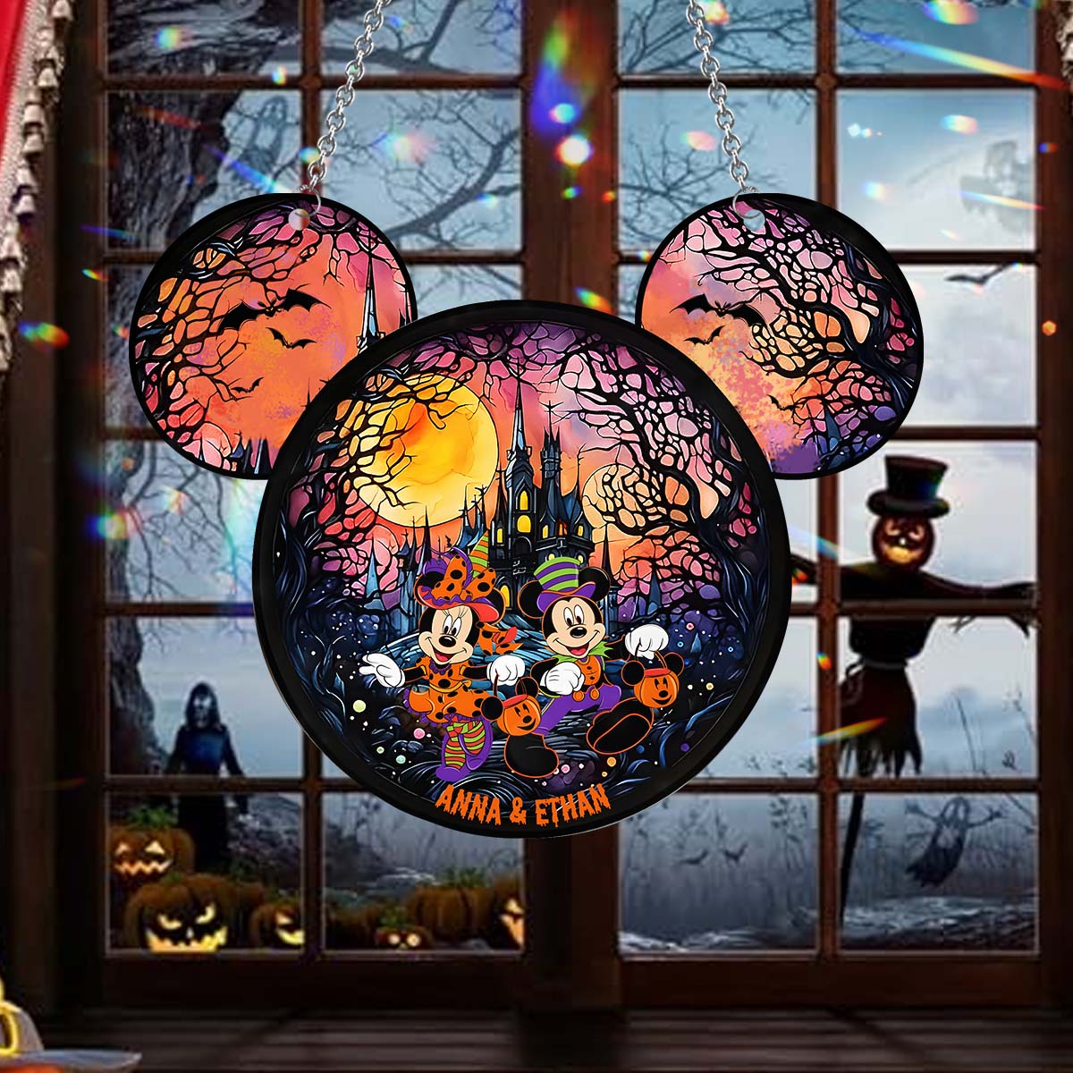 Personalized Halloween Mouse Couple Suncatcher Ornament Gift Window Hanging Suncatcher Ornament GradoCreations