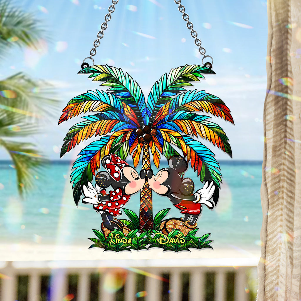 Personalized Palm Tree Suncatcher Ornament Gift for Couples Window Hanging Suncatcher Ornament GradoCreations