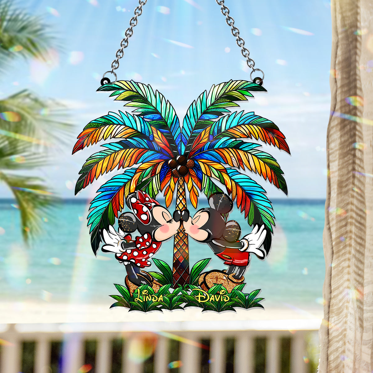 Personalized Palm Tree Suncatcher Ornament Gift for Couples Window Hanging Suncatcher Ornament GradoCreations