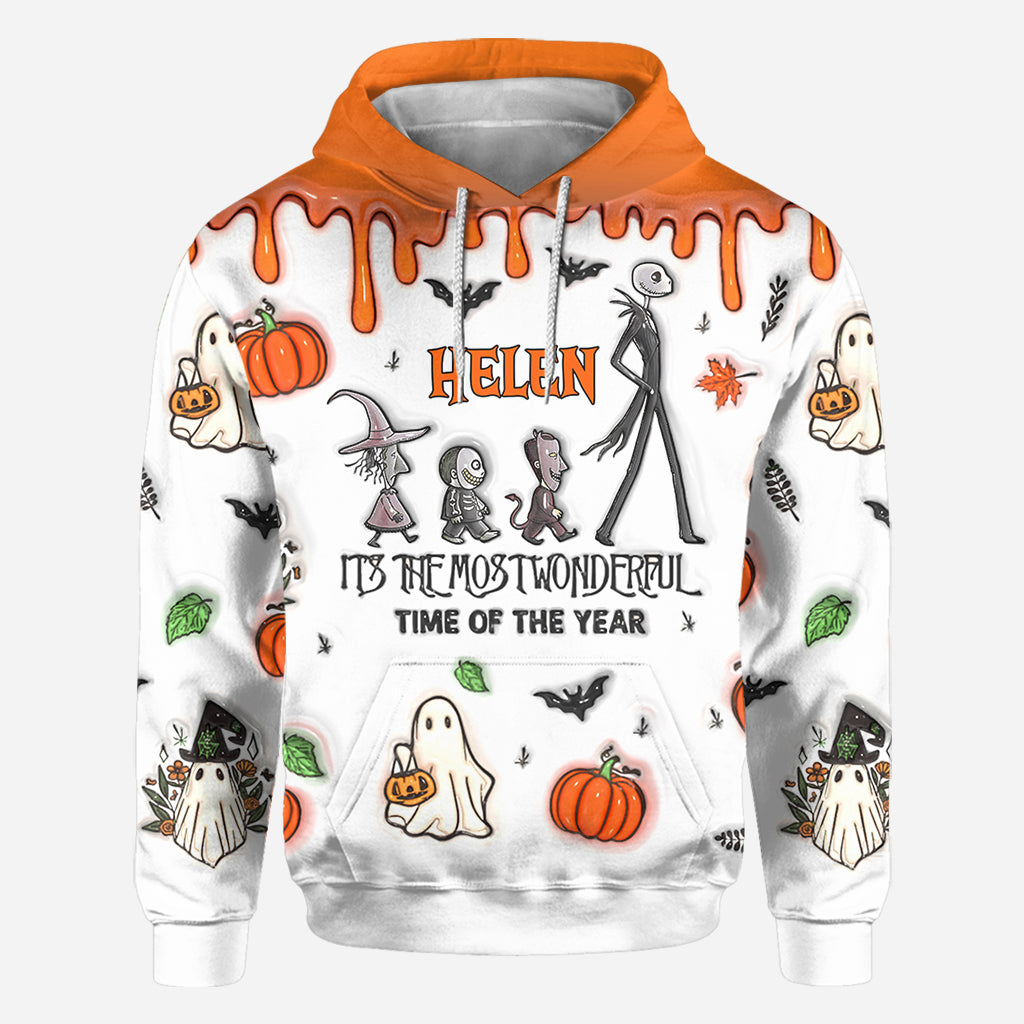 Personalized Autumn Skeleton All Over Shirt Custom Name Halloween Gift All Over Shirt GradoCreations