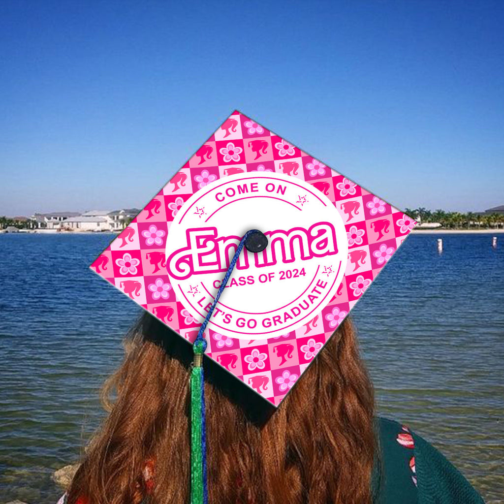 Personalized Graduation Cap Topper Pink Doll Theme Gift for Daughter Cap Topper GradoCreations