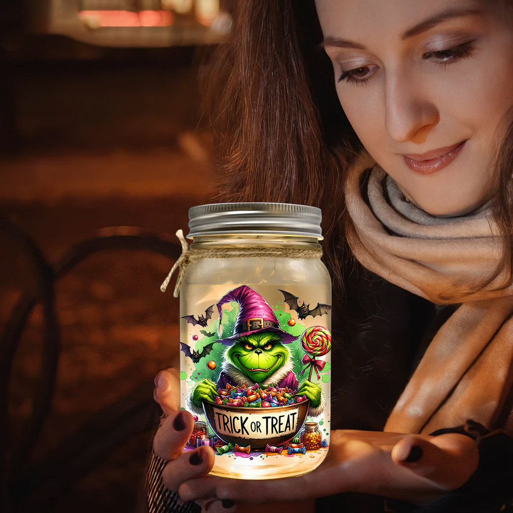 Personalized Grinchy Mason Jar Light Christmas Decor Gift Mason Jar Light GradoCreations