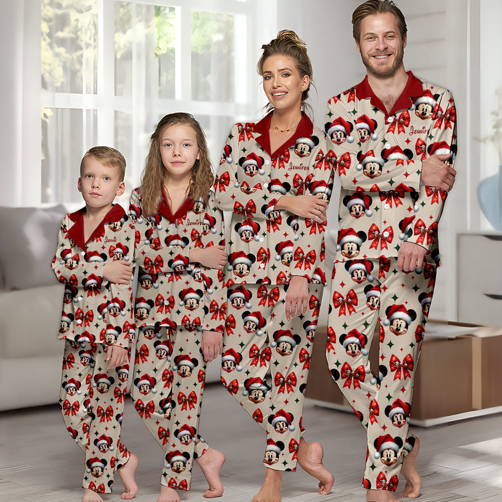 Personalized Cute Mouse Christmas Pajamas Button Down Set Button Down Pajamas GradoCreations