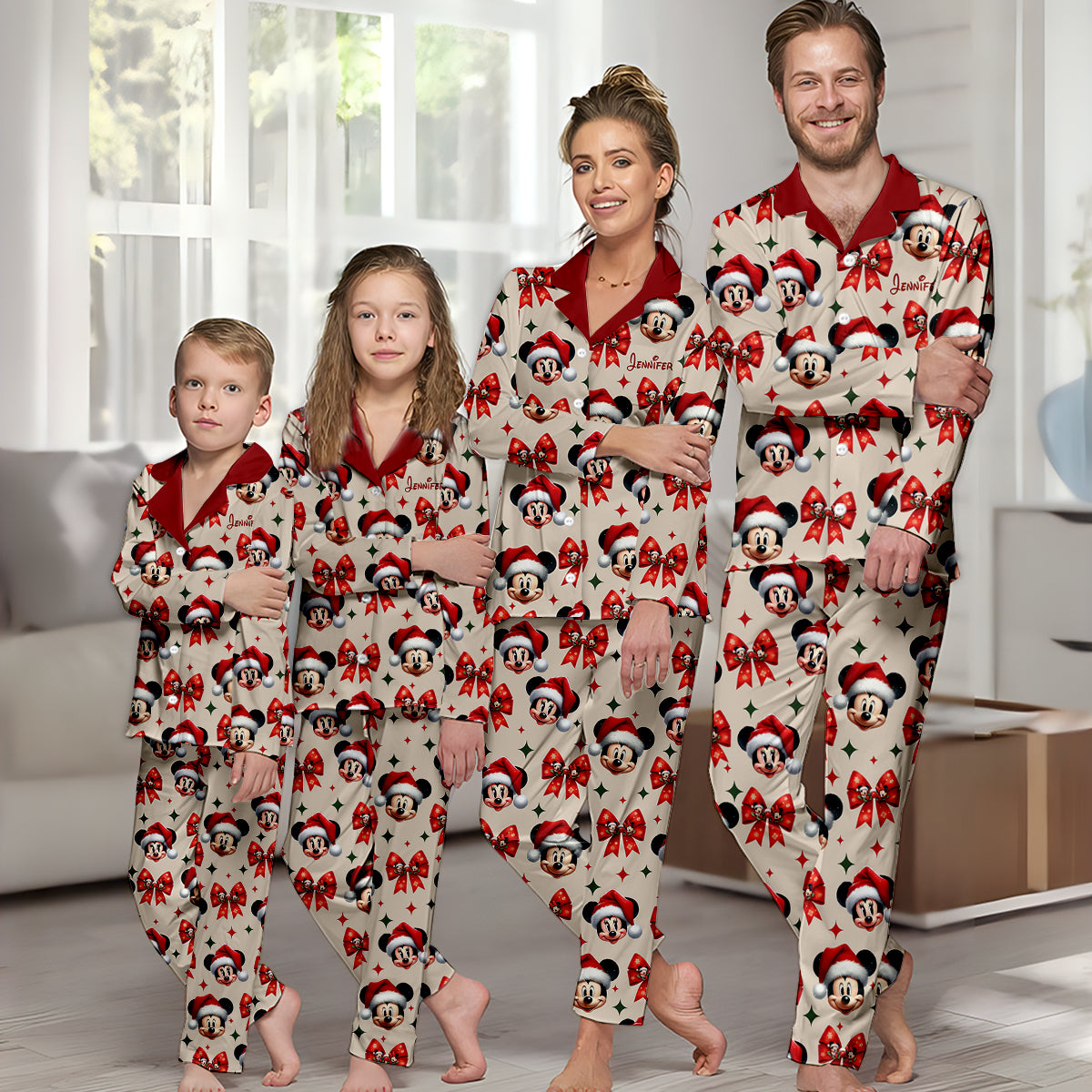 Personalized Cute Mouse Christmas Pajamas Button Down Set Button Down Pajamas GradoCreations