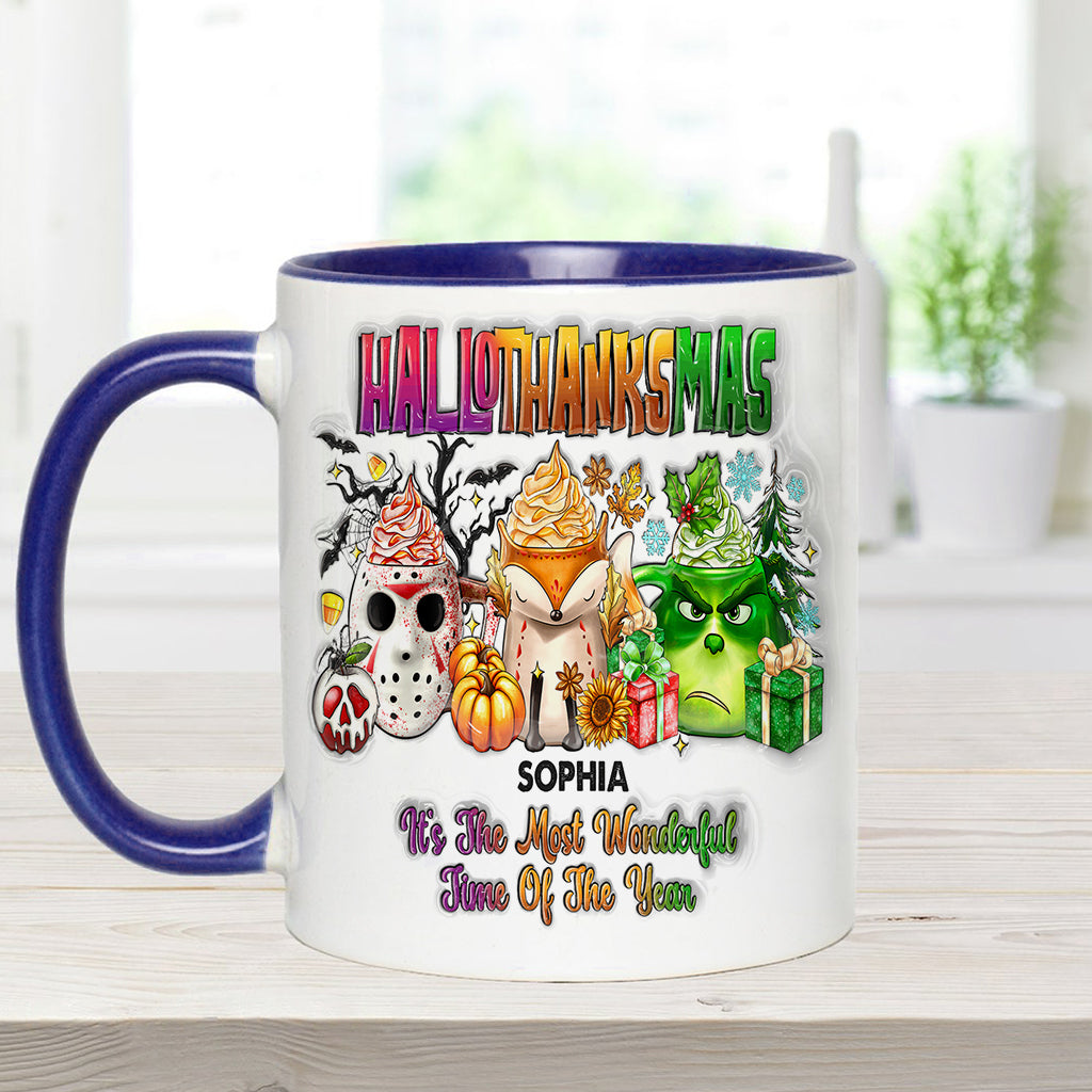 Personalized Hallothanksmas Accent Mug Custom Name Gift Accent Mug GradoCreations