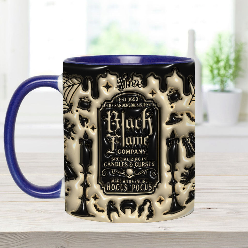 Personalized Black Flame Company Accent Mug Custom Name Halloween Gift Accent Mug GradoCreations